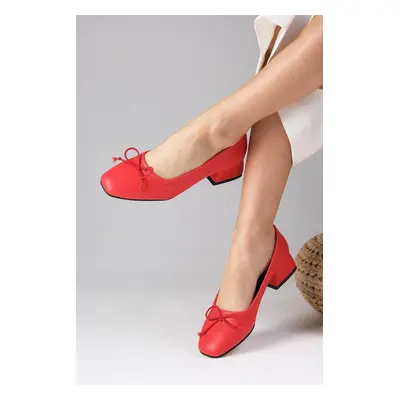 Mio Gusto Bellamy Red Color Bow Detailed Women's Low Heeled Shoes