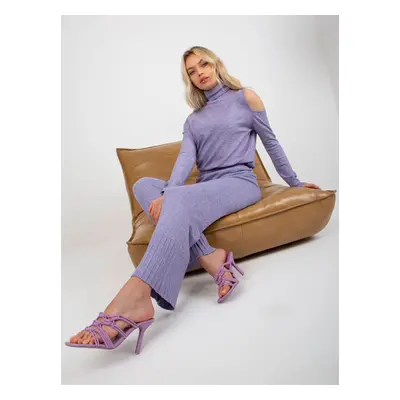 Women's purple high-waisted knit trousers