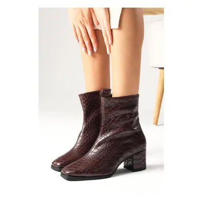 Mio Gusto Macy Alligator Pattern Claret Red Women's Heeled Boots.