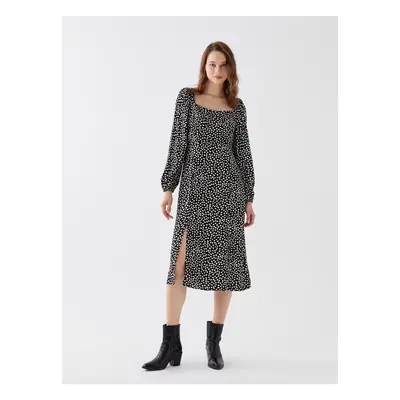 LC Waikiki Square Neck Patterned Long Sleeve Women's Dress