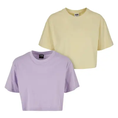 Women's short oversized t-shirt 2-pack lilac+yellow