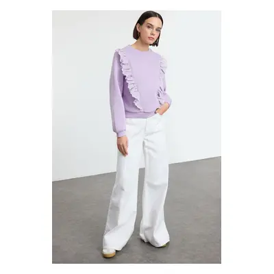 Trendyol Lilac Brode Detailed Regular/Normal Pattern Thick Polar Fleece Knitted Sweatshirt