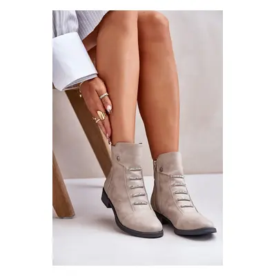 Insulated women's ankle boots on a flat heel beige Labise