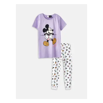 LC Waikiki Crew Neck Mickey Mouse Printed Short Sleeve Girl's Pajama Set