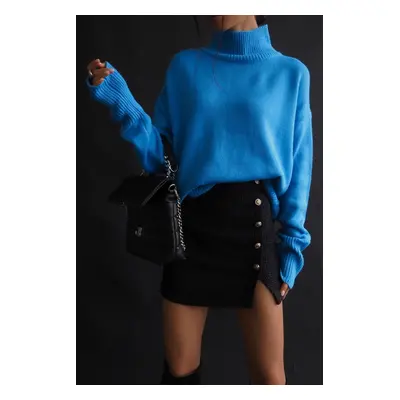 Madmext Mad Girls Blue Turtleneck Sweater