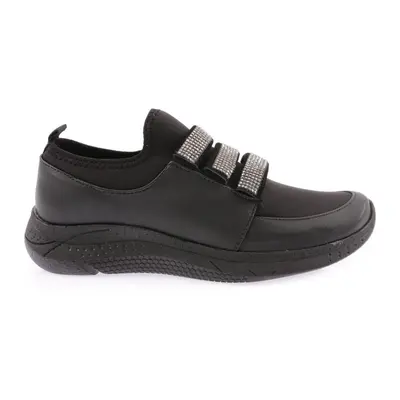 DGN Black - 063-22k Women's Stretch Front Shoes with Stone Buckle on Stripes Black