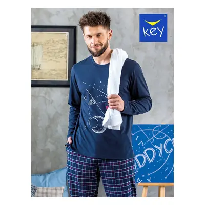 Pyjamas Key MNS B23 length/yr M-2XL navy blue-check