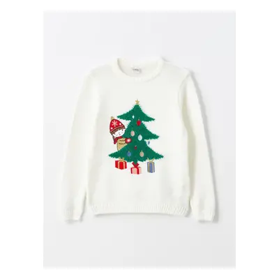 LC Waikiki Girls' Crew Neck Christmas Themed Long Sleeve Knitwear Sweater