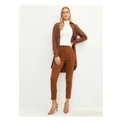 LC Waikiki Slim Fit Suede Women's Trousers with Zipper Detail