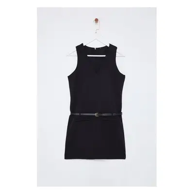 Trendyol Black Plain Belted Mini Woven Dress