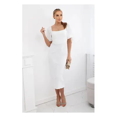 Women's dress gathered at the back with tied sleeves - white