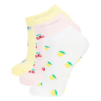 DEFACTO Girl's 3-Piece Cotton Fruit Printed Booties Socks