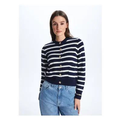 LC Waikiki Crew Neck Striped Long Sleeve Women's Knitwear Cardigan