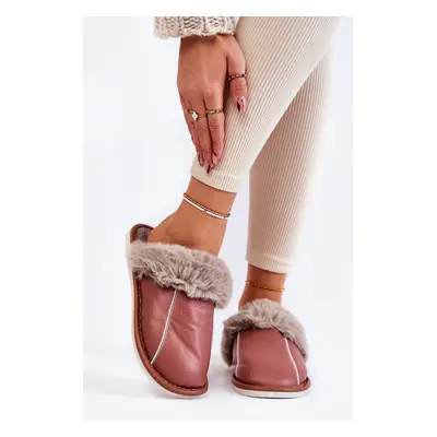 Women's leather slippers with fur Black Rossa