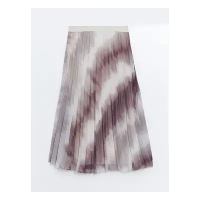 LC Waikiki Women's Elastic Waist, Patterned Pleated Skirt