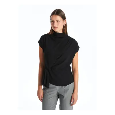 LC Waikiki LCWAIKIKI Classic New Black Draped Collar Women's Blouse