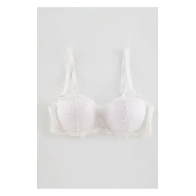 Trendyol White Lace Rope Strap Push-Up Strapless Knitted Bra