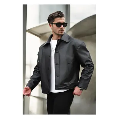 89933 Dewberry Oversize Mens PU Jacket-BLACK