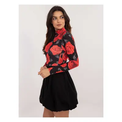 Red and Black Floral Cocktail Mini Dress