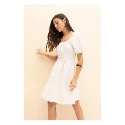 DEFACTO Square Neck Linen Short Sleeve Mini Dress