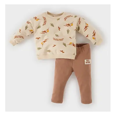 DEFACTO Baby Boy 2-Piece Set Patterned Crew Neck Sweatshirt Elastic Waist Bottom