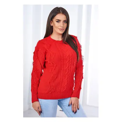 Sweater with braided weave in red