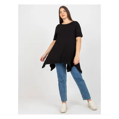 Black plain blouse plus size with short sleeves