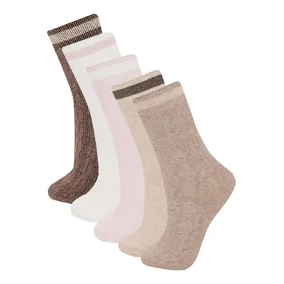 DEFACTO Women's Comfortable Elastic 5-Piece Cotton Long Socks