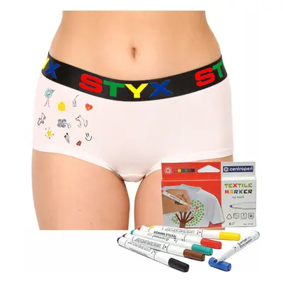 Women's panties Styx with leg loops white + markers for textiles