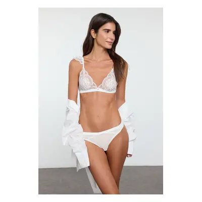 Trendyol White Lace Ribbon/Bow Unlined Knitted Lingerie Set