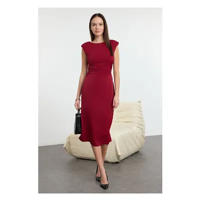 Trendyol Claret Red Plain Pattern Midi Woven Dress