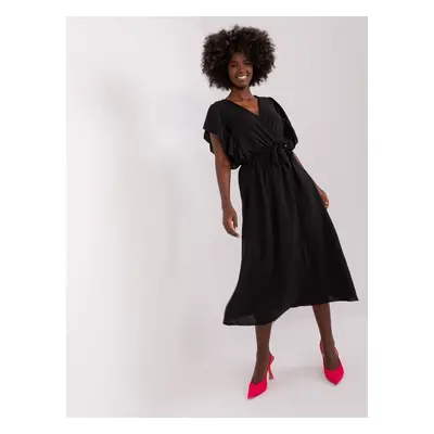 Black midi dress with belt for tying