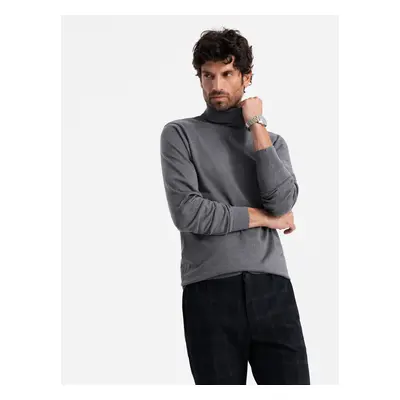 Ombre One color men's knitted turtleneck with viscose - grey melange