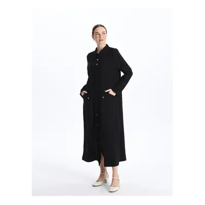 LC Waikiki Shirt Collar Plain Long Sleeve Linen Look Women's Abaya