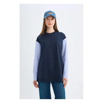 DEFACTO Navy Blue Regular Fit Long Sleeve Basic Plain Sweatshirt Tunic