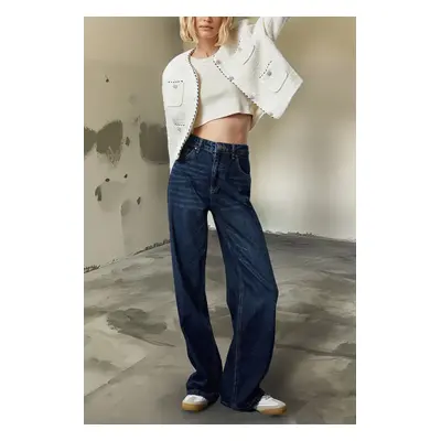 Trendyol Dark Blue High Waist Wide Leg Jeans