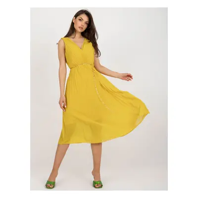 Dark yellow flared dress with pleats