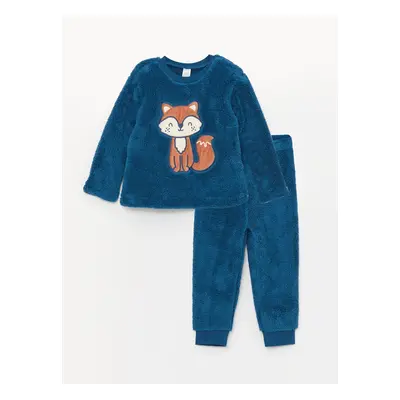 LC Waikiki Crew Neck Long Sleeve Embroidery Detailed Plush Baby Boy Pajama Set