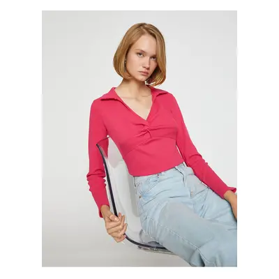 Koton Polo Neck Crop T-Shirt Long Sleeve