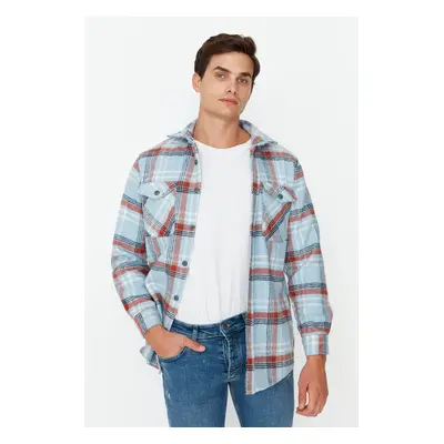 Trendyol Light Blue Men's Overshirt, Plaid Shirt