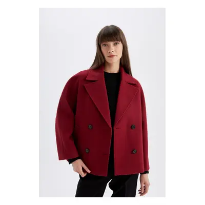 DEFACTO Relax Fit Tuxedo Collar Buttoned Short Cashmere Coat