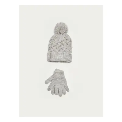 LC Waikiki Self-Patterned Girl's Knitted Beret and Gloves 2-Pack