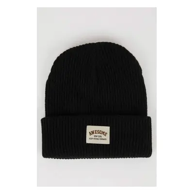 DEFACTO Boy's Woven Labeled Ribbed Knitted Beanie