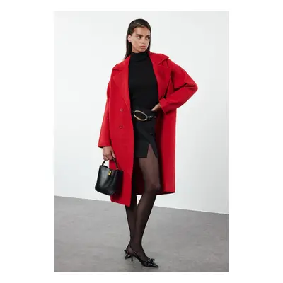 Trendyol Red Oversize Wide Cut Long Wool Cashmere Coat