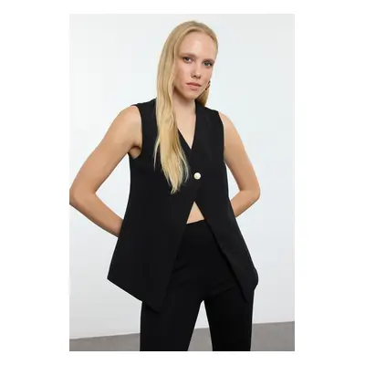 Trendyol Black Regular V-Neck Button Detailed Vest