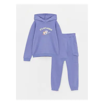 LC Waikiki Girls Hooded Printed Long Sleeve Sweatshirt & Sweatpants