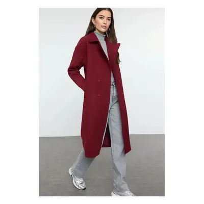 Trendyol Claret Red Oversize Wide Cut Long Wool Cashmere Coat