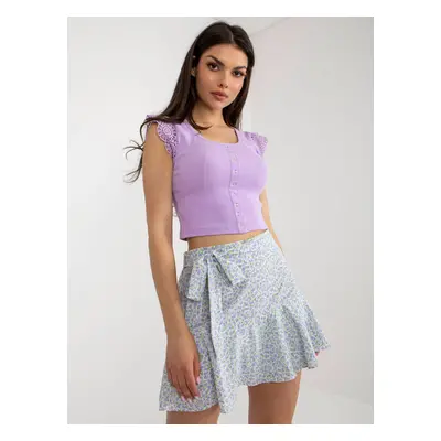 White and purple women's skirt shorts with belt