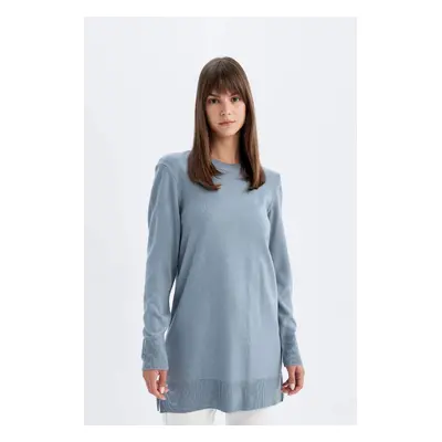 DEFACTO Regular Fit Crew Neck Slit Basic Plain Knitwear Sweater Tunic