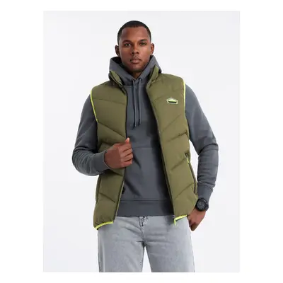 Ombre Men's quilted sleeveless jacket with neon accents - olive